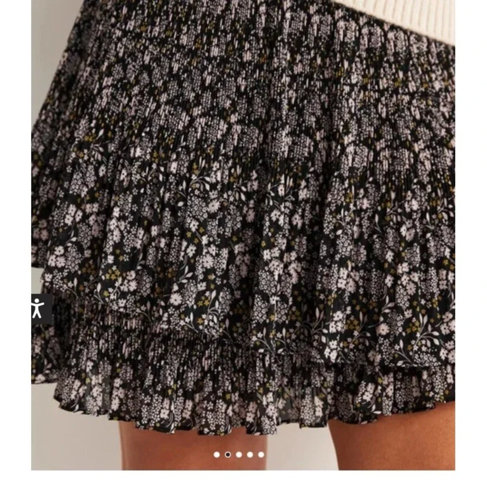 New $130 Boden Plisse Mini Skirt Multi Pleat  10 Us 6 Black Prairie Garden R0178